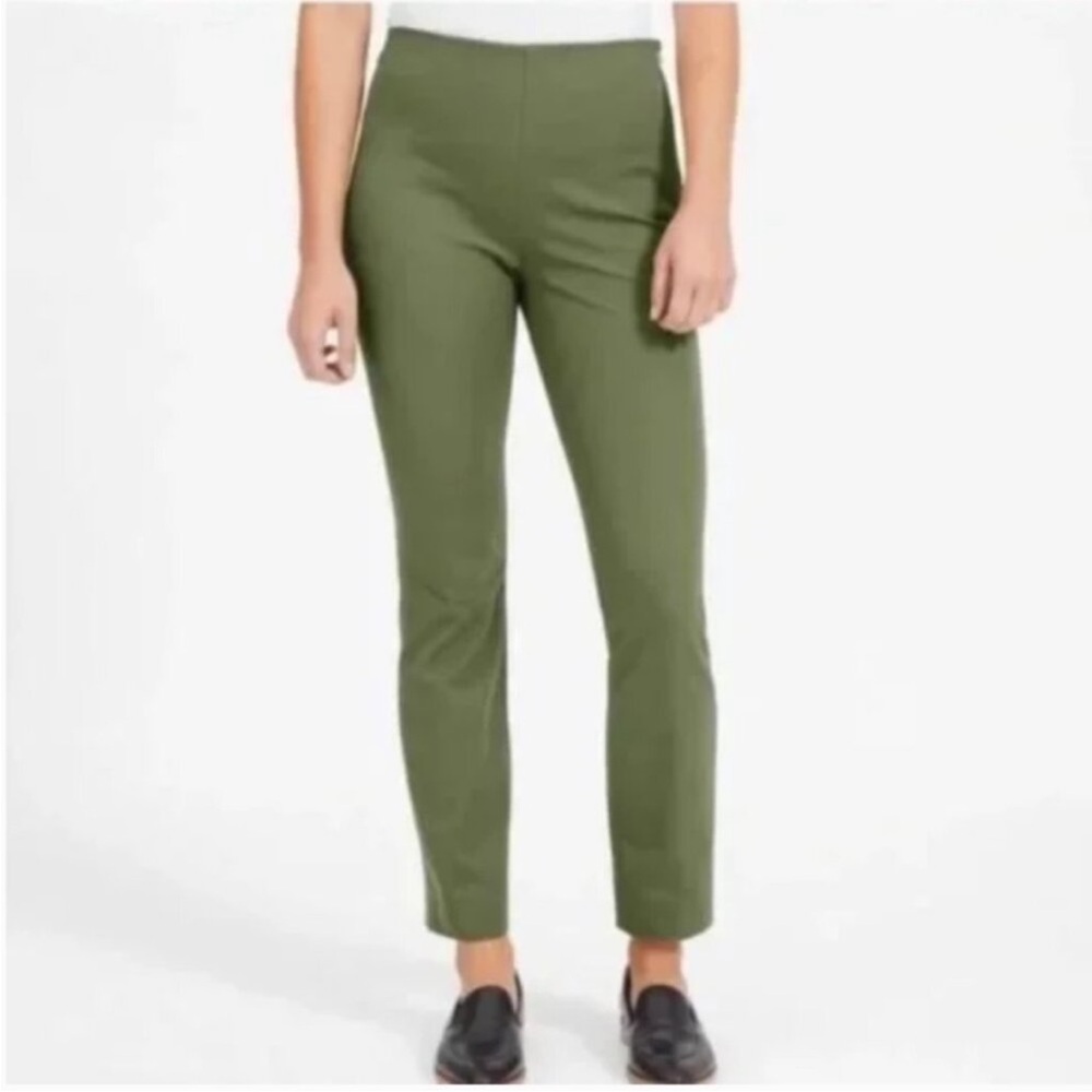 EVERLANE Side Zip Stretch Cotton Pant Olive Green 8 Office Work Comfortable